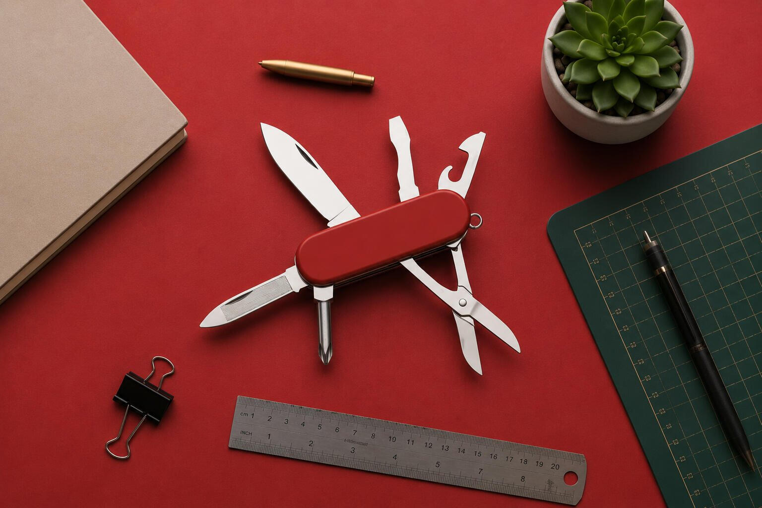 Multitool with six deployed tools, each representing a service