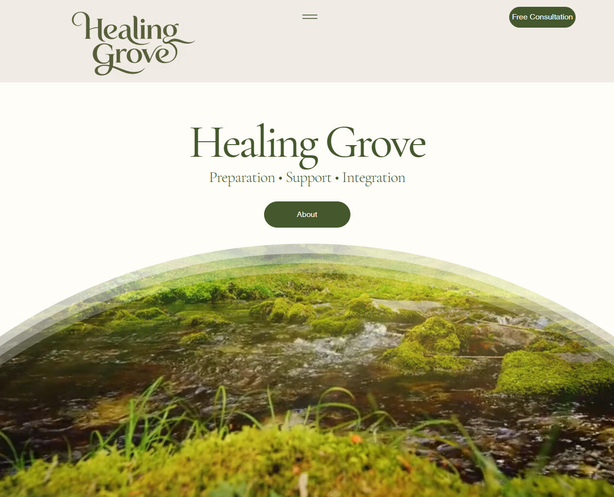 Healing Grove desktop website